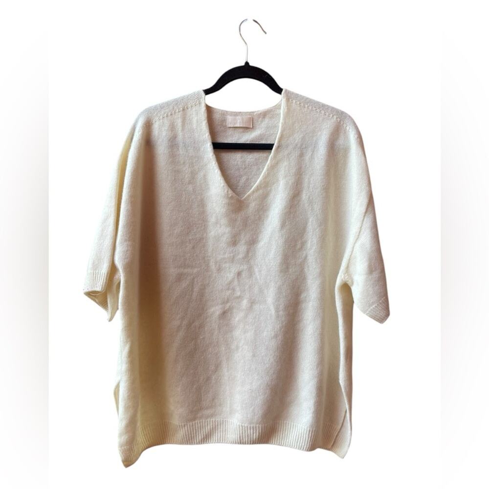 ANN MARGRET Womens Knit Sweater Casual Short Sleeve V Neck Shirts one size